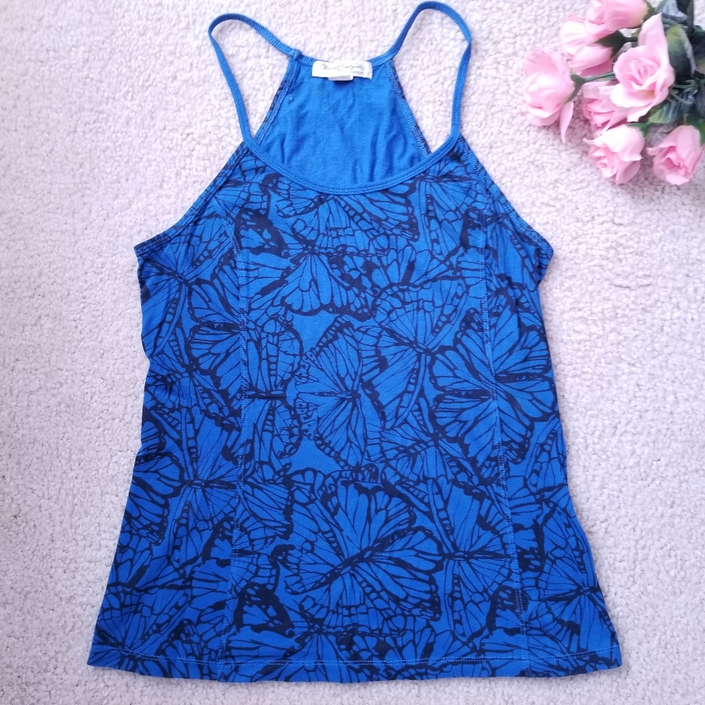 Forever 21 Cute Blue and Black Butterfly Pattern Racerback Tank Top